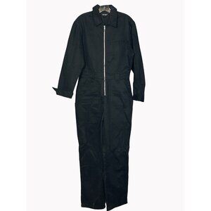 Steve Madden Womens Medium Black Denim Jumpsuit Partial Zip Long Sleeve NWOT